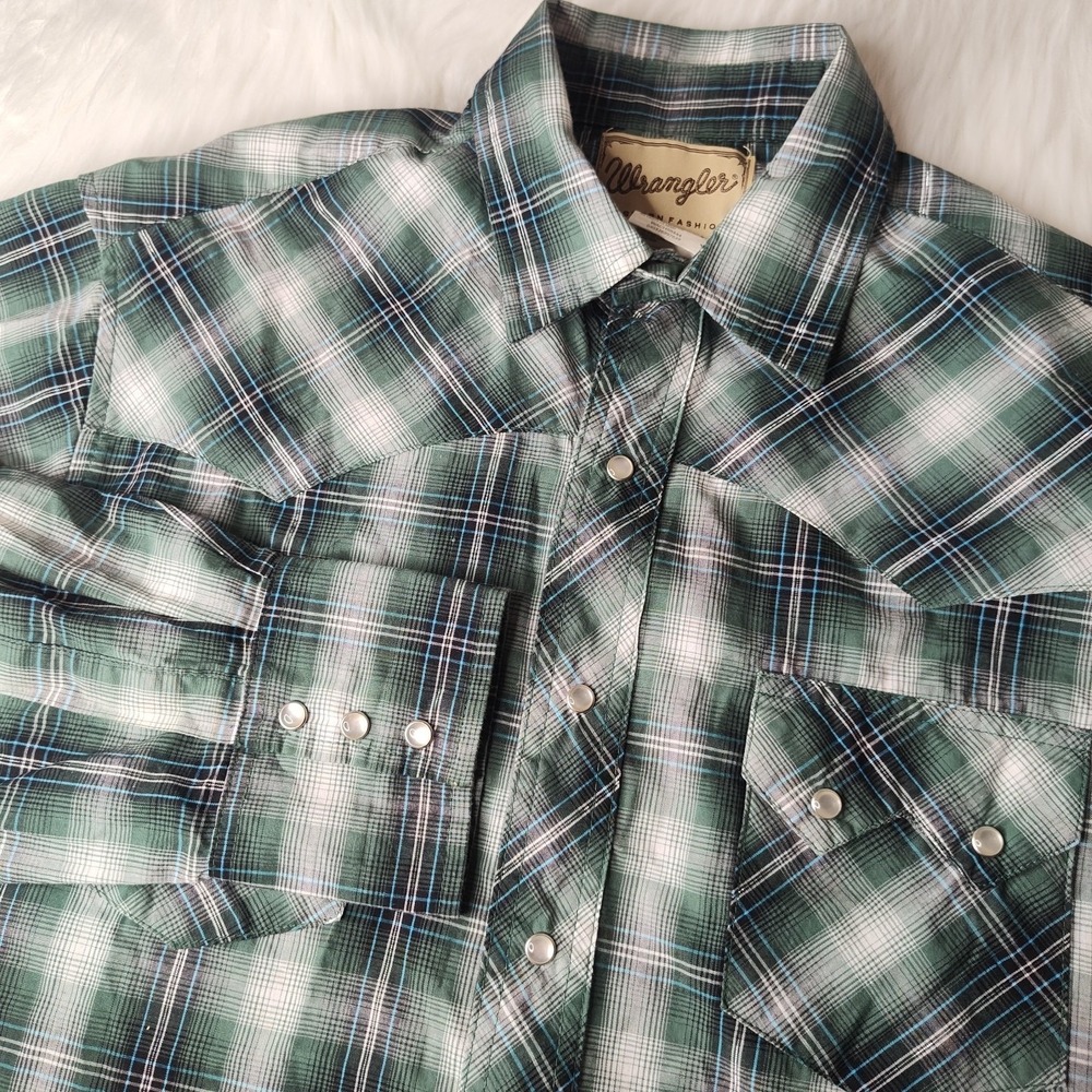 Wrangler Western Fashion Men's Shirt Size L Pearl Snap Plaid Cowboy Rodeo